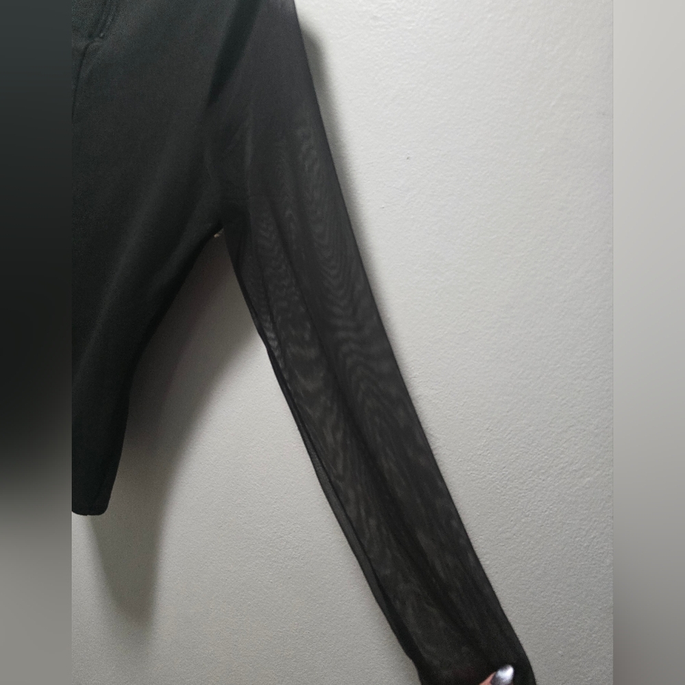 Black Sheer Sleeve Top with Rhinestone Detail - Picture 6 of 7